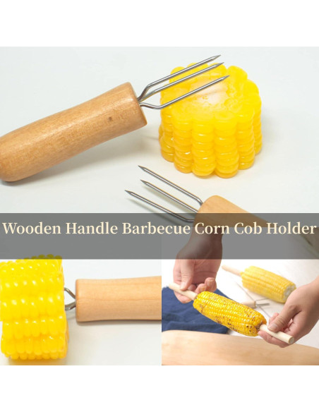 Soportes para Maíz Mumusuki, 4 Pcs, Acero Inoxidable y Madera