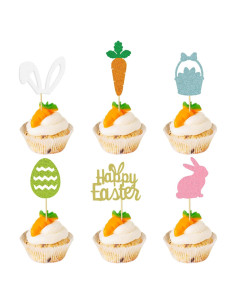 24 Adornos de Cupcake de Pascua UXYOKM - Conejo y Zanahoria