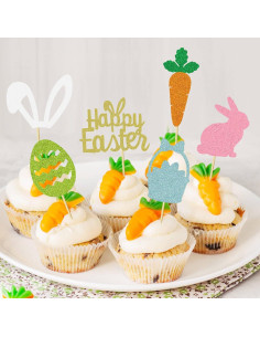 24 Adornos de Cupcake de Pascua UXYOKM - Conejo y Zanahoria 2