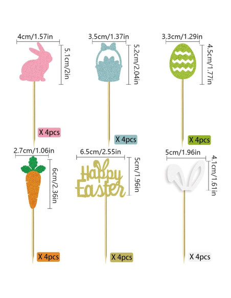 24 Adornos de Cupcake de Pascua UXYOKM - Conejo y Zanahoria