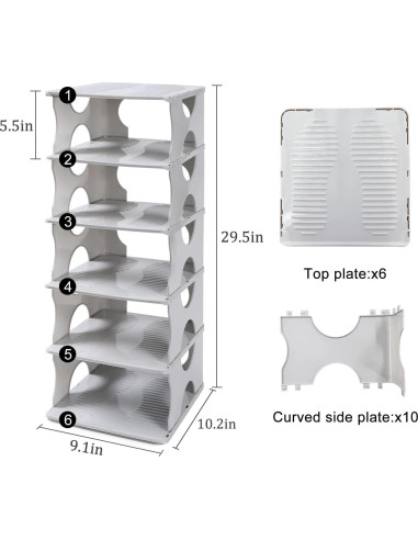 Estante para zapatos TXALWIQ 6 niveles ajustable gris