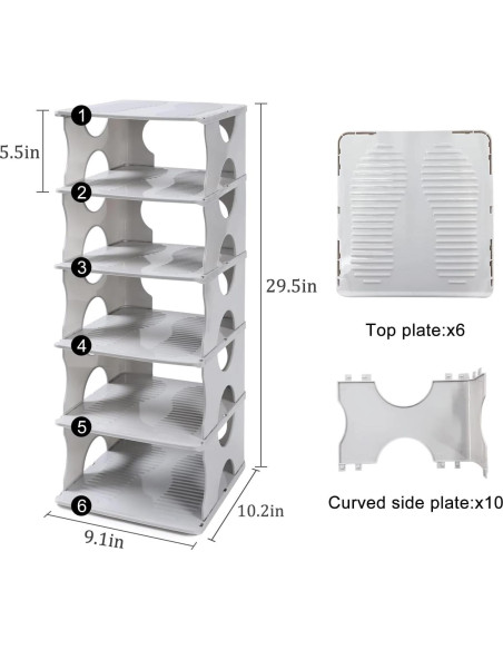 Estante para zapatos TXALWIQ 6 niveles ajustable gris