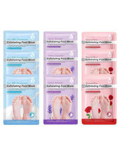 Mascarilla Exfoliante para Pies 9 Paquete ASMAYSA - Rosa, Lavanda, Leche de Cabra