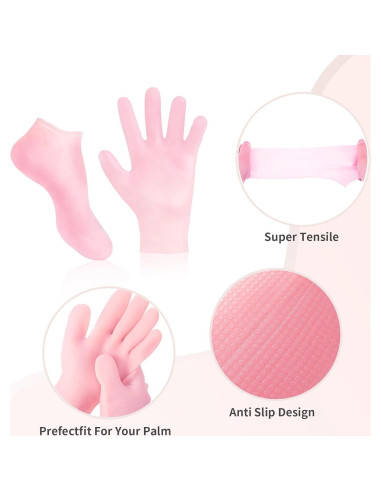 Guantes y Calcetines Hidratantes MoyRetty - Gel Silicona Rosa