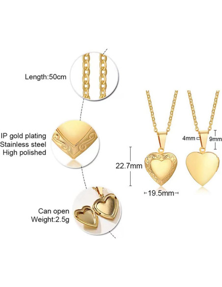 Collar Colgante Corazón 24K Oro Klisa Joyería Elegante Mujeres