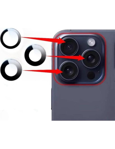 Reemplazo Cristal Lente Cámara Trasera iPhone 15 Pro Max 6 Pcs