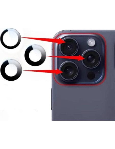 Reemplazo Cristal Lente Cámara Trasera iPhone 15 Pro Max 6 Pcs