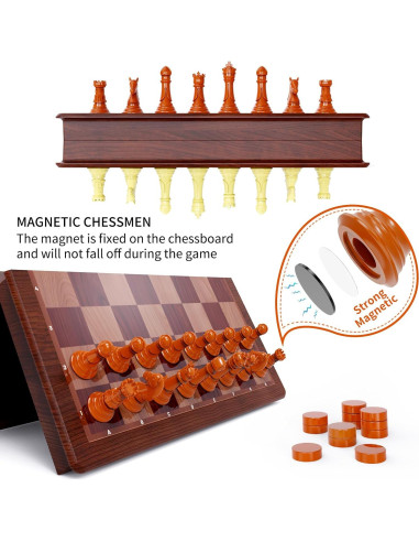 Juego de Ajedrez y Damas Magnético HONGTUO 33 cm Plegable