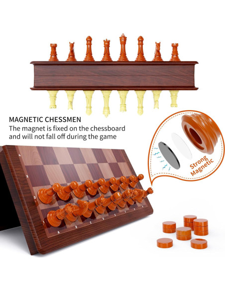 Juego de Ajedrez y Damas Magnético HONGTUO 33 cm Plegable