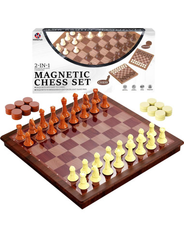 Juego de Ajedrez y Damas Magnético HONGTUO 33 cm Plegable