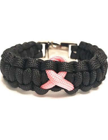 Pulsera de Supervivencia Tru550 Negra con Cinta Rosa 7.5"
