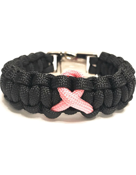 Pulsera de Supervivencia Tru550 Negra con Cinta Rosa 7.5"