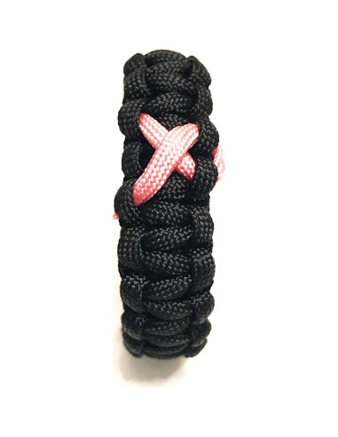 Pulsera de Supervivencia Tru550 Negra con Cinta Rosa 7.5"