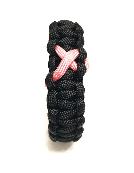 Pulsera de Supervivencia Tru550 Negra con Cinta Rosa 7.5"