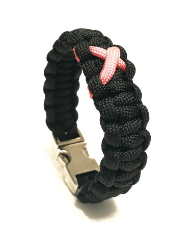 Pulsera de Supervivencia Tru550 Negra con Cinta Rosa 7.5"