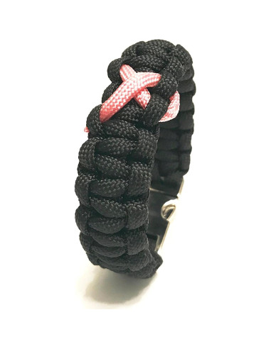 Pulsera de Supervivencia Tru550 Negra con Cinta Rosa 7.5"