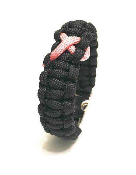 Pulsera de Supervivencia Tru550 Negra con Cinta Rosa 7.5"