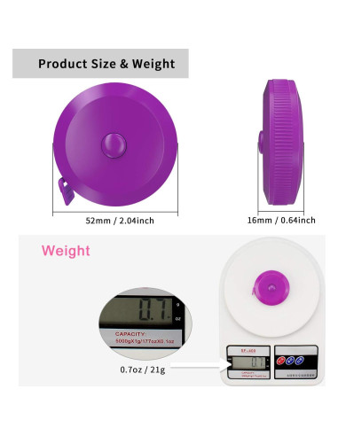 Cinta Métrica Suave DiCUNO 1.5m 3 Pcs Púrpura para Sastre