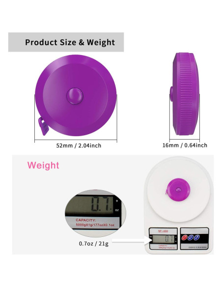 Cinta Métrica Suave DiCUNO 1.5m 3 Pcs Púrpura para Sastre