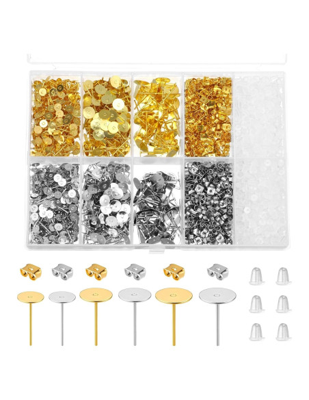 2000 Piezas Hallazgos de Pendientes FdcZeyxior Oro y Plata