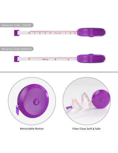 Cinta Métrica Suave DiCUNO 1.5m 3 Pcs Púrpura para Sastre