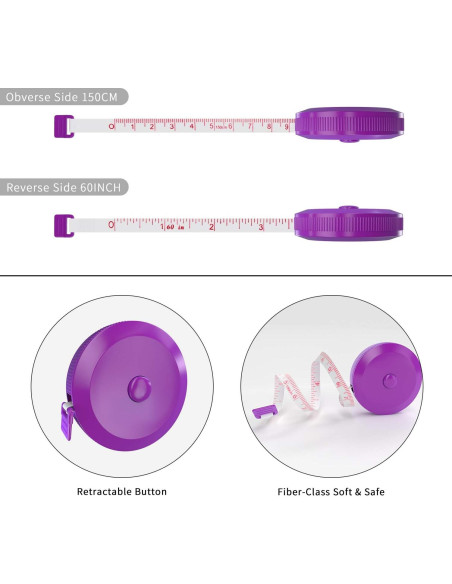Cinta Métrica Suave DiCUNO 1.5m 3 Pcs Púrpura para Sastre