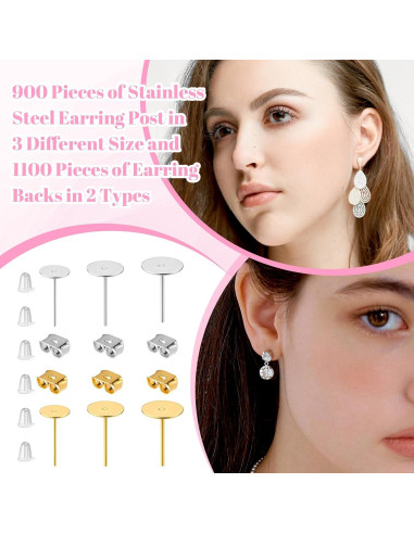 2000 Piezas Hallazgos de Pendientes FdcZeyxior Oro y Plata