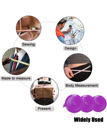 Cinta Métrica Suave DiCUNO 1.5m 3 Pcs Púrpura para Sastre
