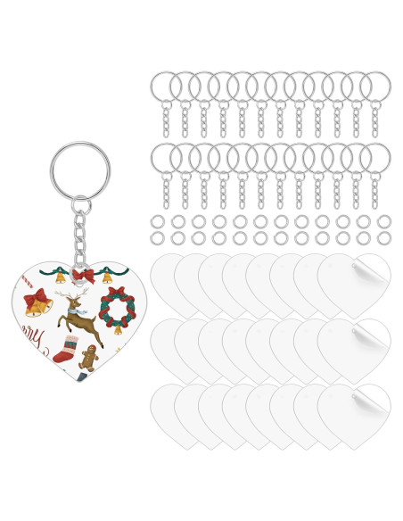 72 Piezas Corazones Acrílicos Transparentes para Llaveros DIY
