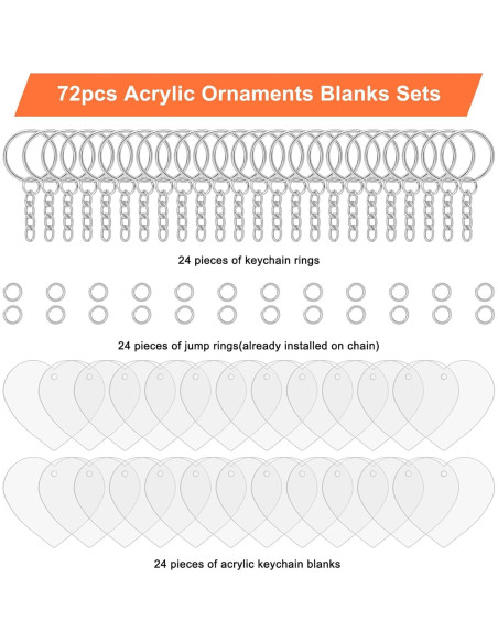 72 Piezas Corazones Acrílicos Transparentes para Llaveros DIY