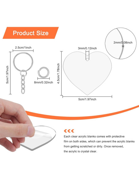 72 Piezas Corazones Acrílicos Transparentes para Llaveros DIY