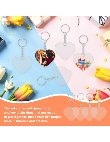 72 Piezas Corazones Acrílicos Transparentes para Llaveros DIY