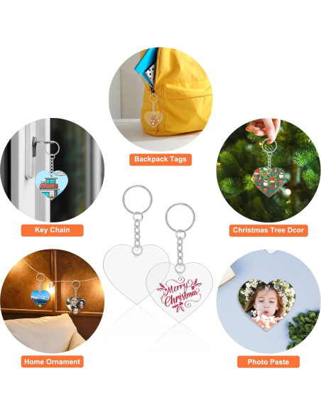 72 Piezas Corazones Acrílicos Transparentes para Llaveros DIY