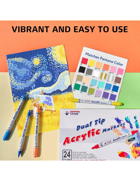 Marcadores de Pintura Acrílica TFIVE Doble Punta 24 Colores