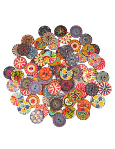 100 Botones de Madera Variados Mahohao 25 mm Retro