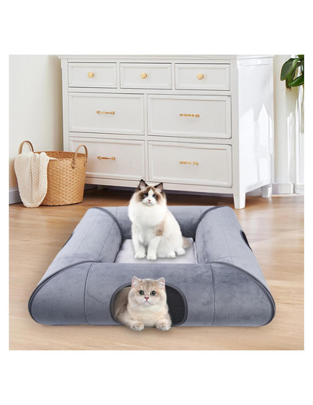 Cama y Túnel para Gato Moysoon Gris 76x76 cm Resistente