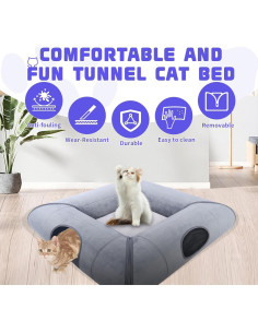Cama y Túnel para Gato Moysoon Gris 76x76 cm Resistente 2