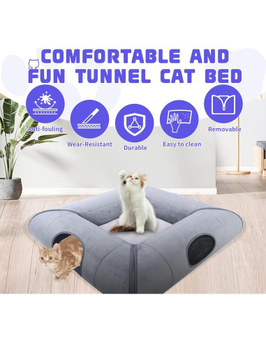 Cama y Túnel para Gato Moysoon Gris 76x76 cm Resistente