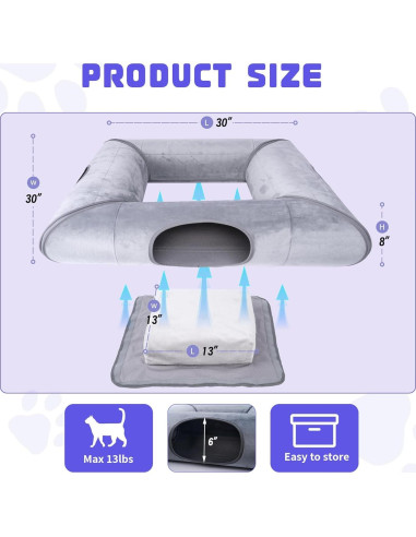 Cama y Túnel para Gato Moysoon Gris 76x76 cm Resistente