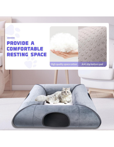 Cama y Túnel para Gato Moysoon Gris 76x76 cm Resistente