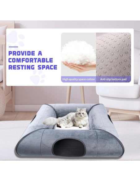 Cama y Túnel para Gato Moysoon Gris 76x76 cm Resistente