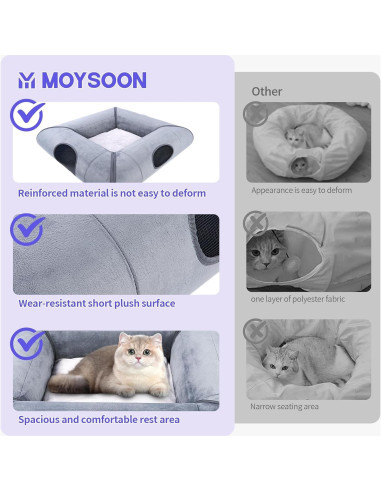 Cama y Túnel para Gato Moysoon Gris 76x76 cm Resistente