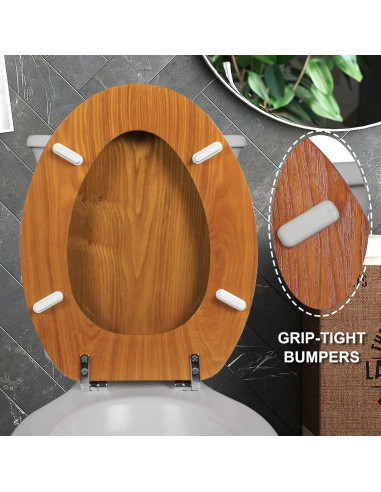 Asiento de Inodoro Alargado Angel Shield de Madera Natural