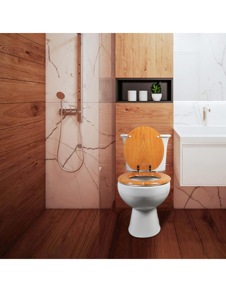 Asiento de Inodoro Alargado Angel Shield de Madera Natural