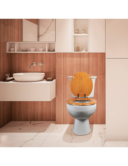 Asiento de Inodoro Alargado Angel Shield de Madera Natural