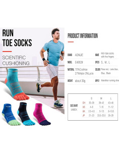 AONIJIE 3 Paquetes de Calcetines Deportivos de Cinco Dedos Unisex 2