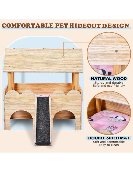 Casa de Madera para Cobayas WXINGYE con Escalera 38.7x22.9x46cm