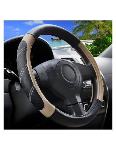 Funda de Volante Zpana 15" Beige de Cuero Antideslizante