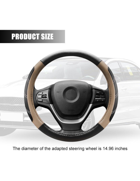 Funda de Volante Zpana 15" Beige de Cuero Antideslizante