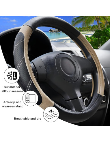 Funda de Volante Zpana 15" Beige de Cuero Antideslizante